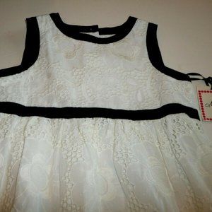 Milly Minis Little Girl Navy Silk Trim Off White Cotton Lace Dress Size 5